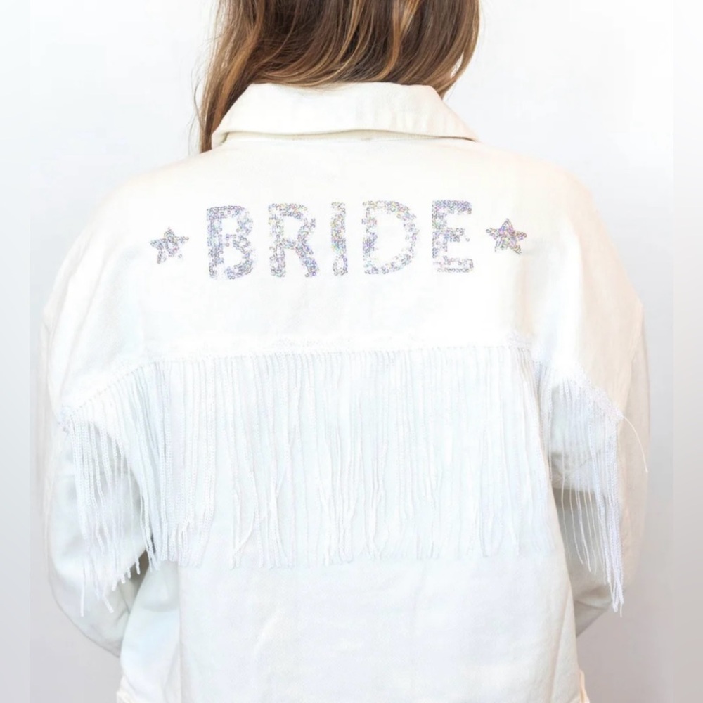 Altar'd State Bride Fringe Denim Jacket Size XL